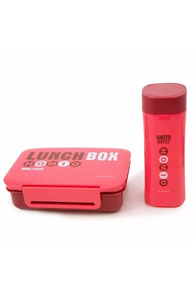 Generic Microwave Safe Airtight Lunch Box & Water Bottle Set – Double Lock, Office, School, Home – Pink