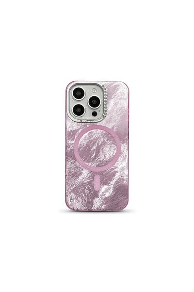 Zebana Apple iPhone 16 Pro Uyumlu Kılıf Glow Taşlı Silikon Kılıf (Kablosuz Şarj) Lila