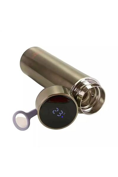 Generic Stainless Steel Vacuum Flask with LED Temperature – Leak Proof, BPA-Free Thermos, Gray – 500ml