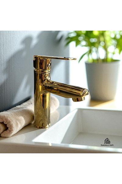 İSAOĞLU YAPI Gold Sink Faucet Gold Sink Fixture Brass Material Gold Faucet