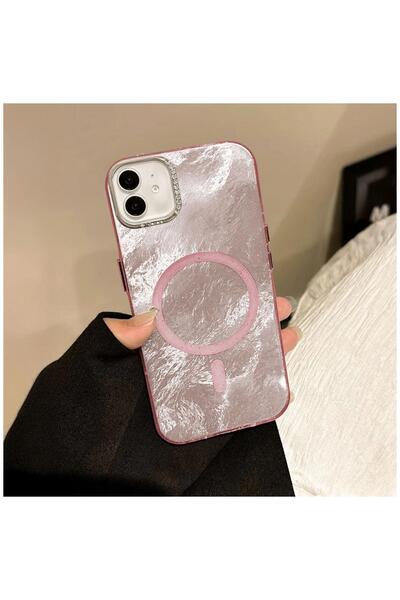 Zebana Apple iPhone 12 Uyumlu Kılıf Glow Taşlı Silikon Kılıf (Kablosuz Şarj) ...