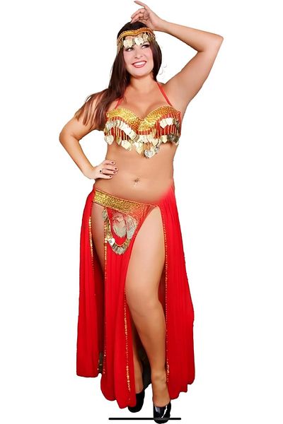 Generic Red Belly Dance Costume with Pounds - 2 Pieces (Bra + Skirt) Suitable for weight up to 85 kg