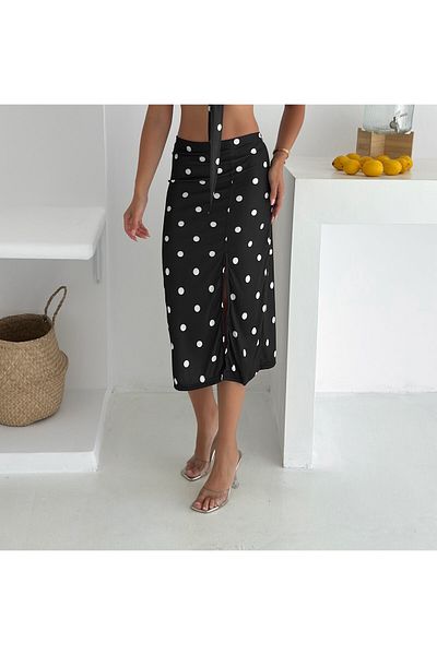 MaxiMor Women's Elastic Waist Front Slit Pencil Lycra Fabric Midi Length Skirt