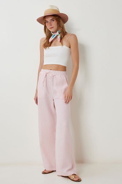 Lovelyİstanbul Striped Pocket Muslin Trousers Lyy0110 Pink Bone