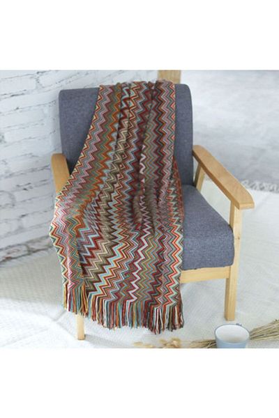 fun zone Beauenty Printed Warm And Soft Blanket Cashmere Brown/Maroon/Blue 130x150cm