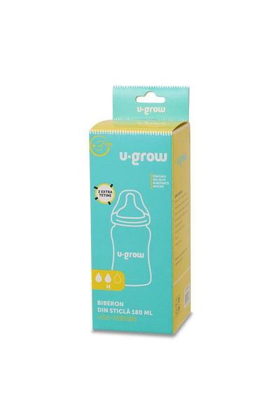 U-Grow Glass Bottle, U-Grow, 180 ml, with 2 extra teats