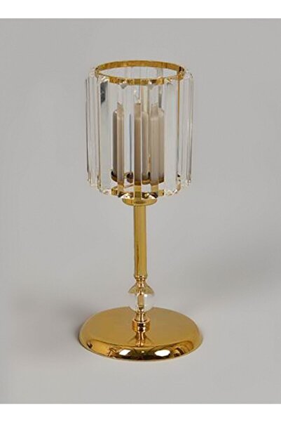 DEKORANLA Şeffaf Kristal Mumluk, Şık Sarı Renkli Dekorasyon Parçası