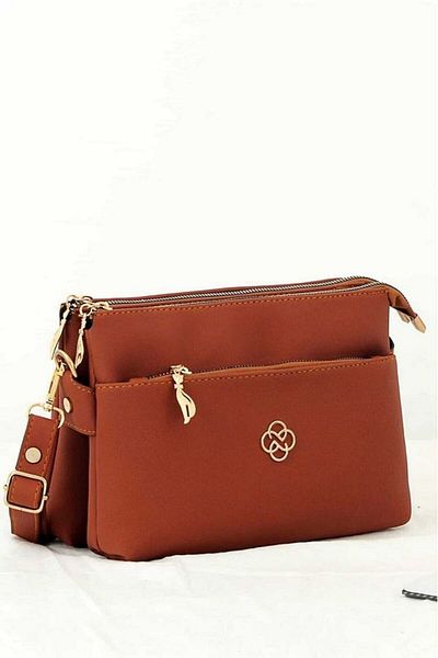 Rivina Women's Gold Detailed Minimal 3 Compartment Hand and Shoulder Bag