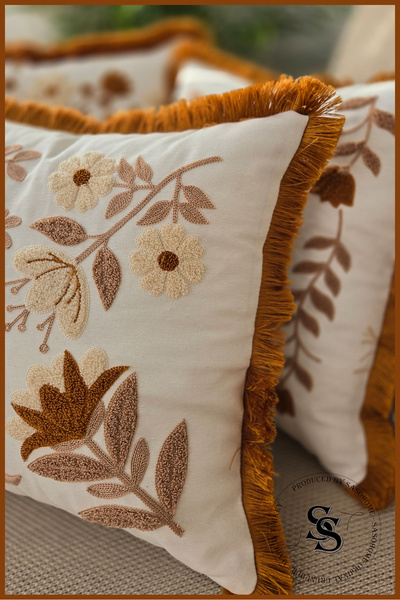SasoHome Beauty Flowers Punch Embroidery Patterned Linen Throw Pillow Cover