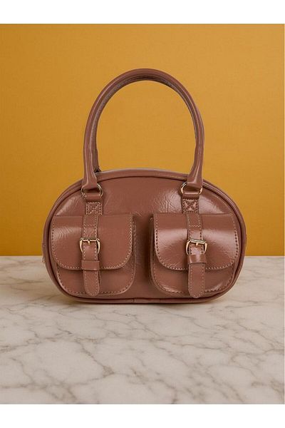 Rivina Women's Double Pocket Buckle Leather Look Mini Shoulder and Hand Bag