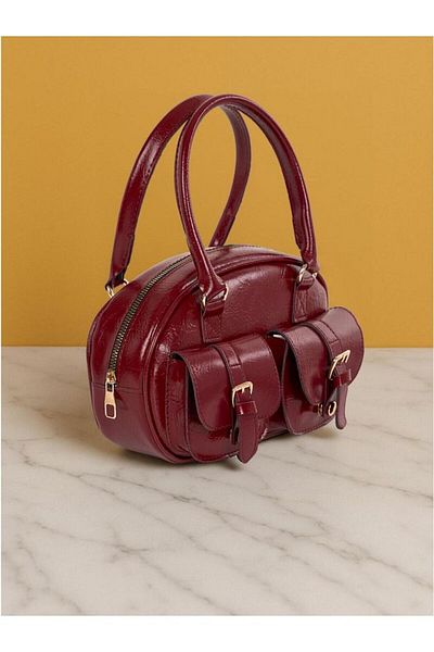 Rivina Women's Double Pocket Buckle Leather Look Mini Shoulder and Hand Bag