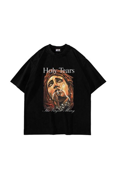 Sekizbiraltı Mary's Holy Tears Printed Oversize Unisex Black Tshirt