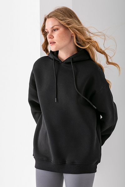 GİYSA Women's Hooded Basic 3-Thread Sweatshirt Black - 2604