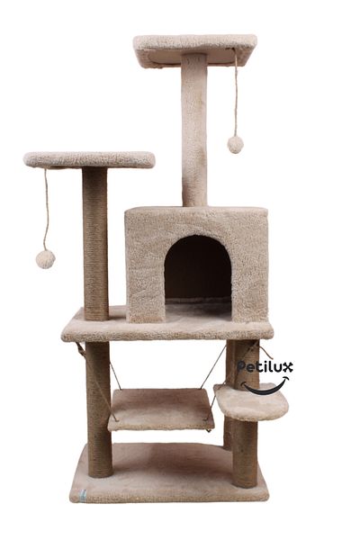 Petilux Jute Drawstring Welsoft Cat House and Play Platform with Swing Nest