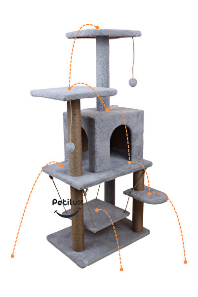 Petilux Jute Drawstring Welsoft Cat House and Play Platform with Swing Nest