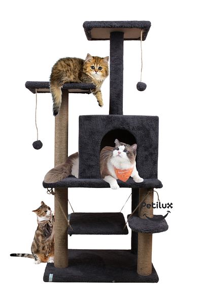 Petilux Jute Drawstring Welsoft Cat House and Play Platform with Swing Nest