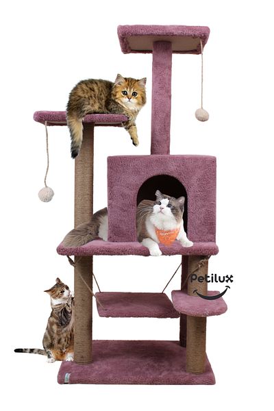 Petilux Jute Drawstring Welsoft Cat House and Play Platform with Swing Nest