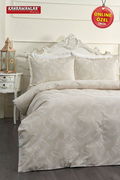 Kahramanlar Spring Beige Double Duvet Cover Set 100% Cotton