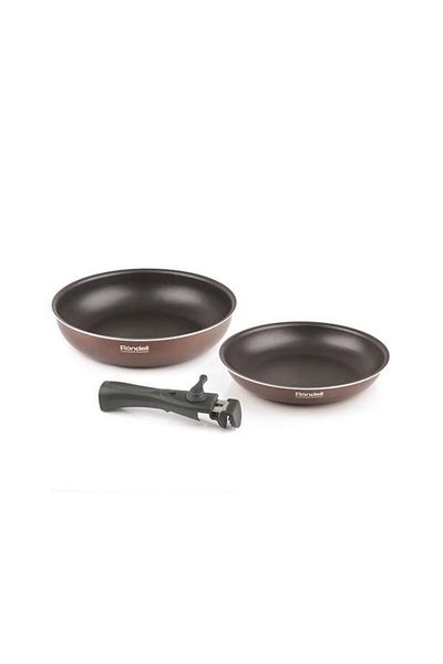 RONDELL Set de Tigai RDA-1014 Kortado 3 buc, 24cm, 28cm, Maner fiabil de bachelit detasabil, Cafea-M