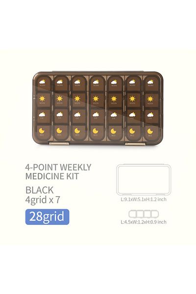 choice2 28G Black Portable 21/28 Grids Weekly Pill Box Medicine Dispenser Tablet Organizer Storage Boxes 7 D