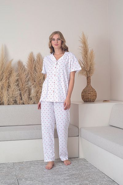 FORMO Women's 100% Natural Cotton Heart Shirt Collar Short Sleeve Quality Pajamas Set
