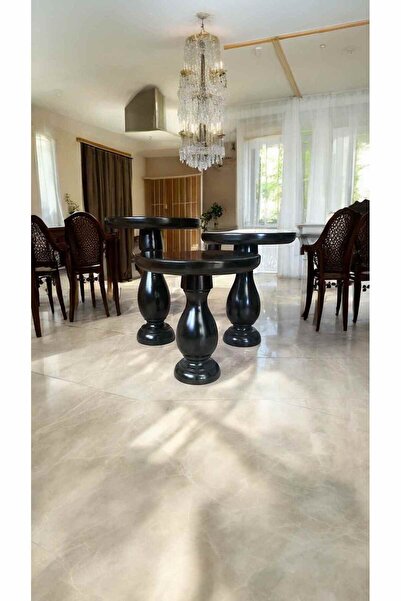 Simillo Home&Living El Yapımı Doğal Siyah Ahşap Mantar Sehpa Takımı – 3’lü Ya...