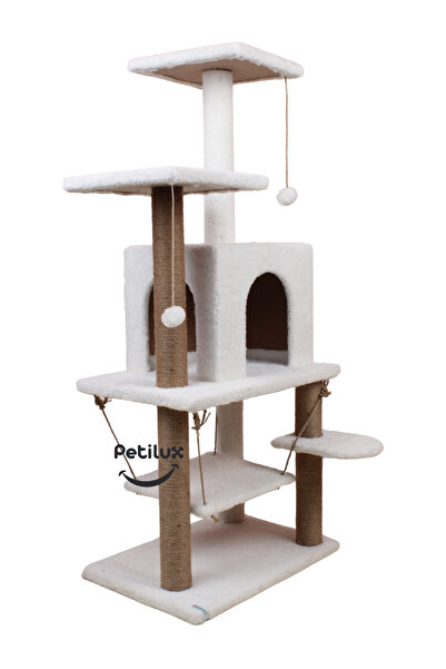 Petilux Jute Drawstring Welsoft Cat House and Play Platform with Swing Nest