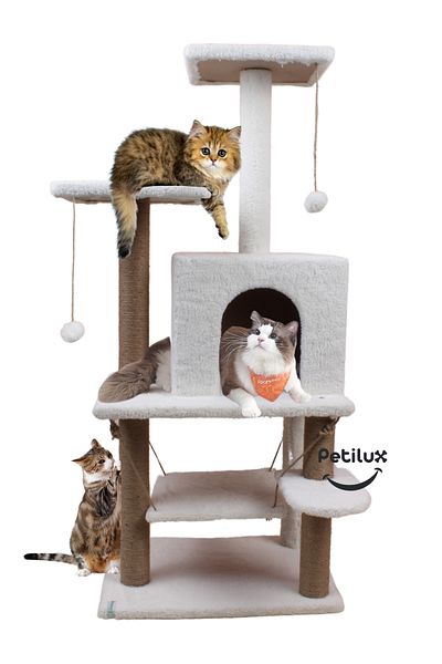 Petilux Jute Drawstring Welsoft Cat House and Play Platform with Swing Nest