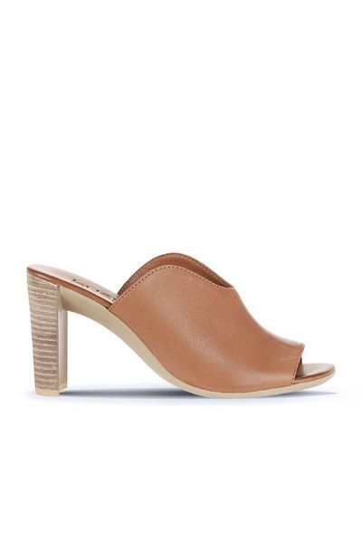 Bueno Shoes Brown Leather Women's Heeled Slippers 01Wn4105