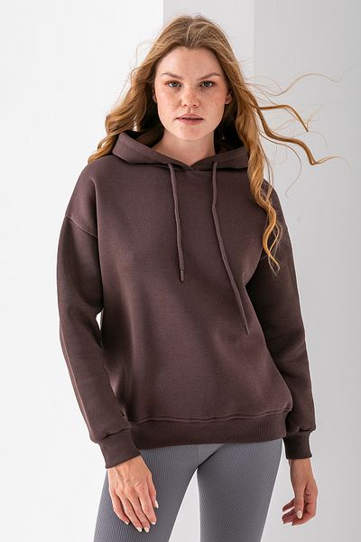 GİYSA Women's Hooded Basic 3-Thread Sweatshirt Brown - 2604