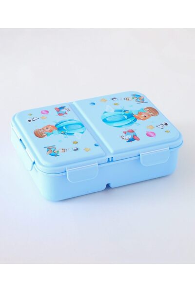 Fab N Funky Kids Lunch Box with Spoon and Water Bottle, Animal Theme, Durable, Leak Proof - Blue