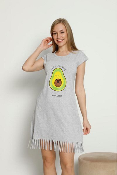 ZBTEKS Avocado Patterned Tasseled Combed Cotton Casual Dress
