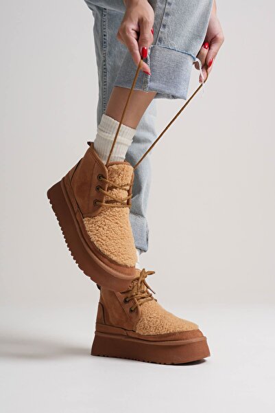 Genel Markalar Loana Kadın Kürklü Taba Kışlık Kalın Tabanlı Bot