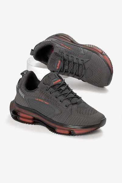 Tonny Black Men's Gray Orange Air Cushioned Thick Sole Knitwear Sports Shoes