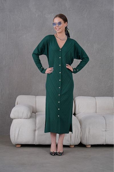FLEX FASHION Women's Trend Thin Textured V-Neck 125 cm Pocketless Popular Long Cardigan (Green)
