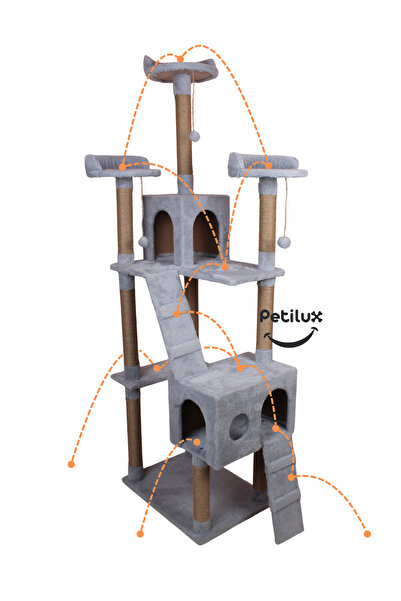 Petilux New Multi-Storey Cat House with Residence Design Jute Drawstring Scratching Tower and Resting Area