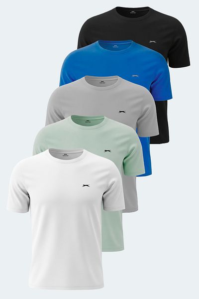 Slazenger Rosalva Set of 5 Men's T-Shirts White - Black - Gray - Saks Blue - Water Green