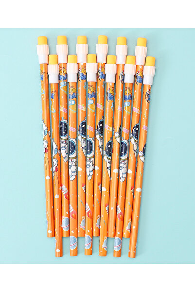 Fab N Funky Astronaut Theme HB Pencils With Sharpener and Pencil Grip, Ergonomic Design Orange - 14 Pieces