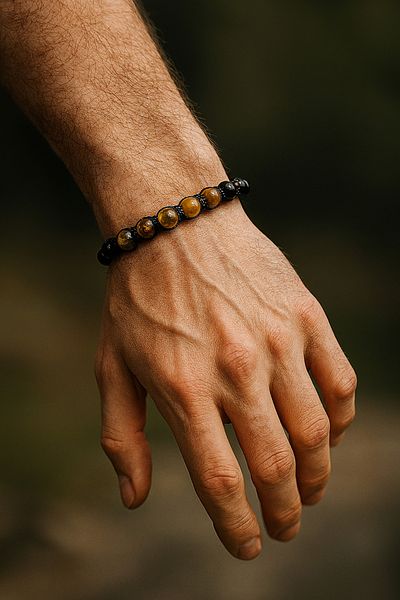 Natural Jewelleryy Natural Stone Men's Bracelet – Tiger's Eye & Onyx - Power, Focus and Protection Energy