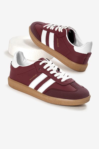 Tonny Black Unisex Burgundy Thermo Sole Side Stripe Lace up Sports Shoes