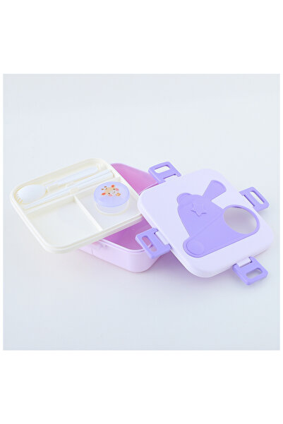 Fab N Funky Kids Lunch Box with Cutlery and Container, Giraffe Theme, Spacious - Purple