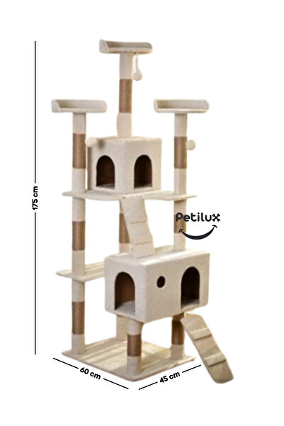 Petilux New Multi-Storey Cat House with Residence Design Jute Drawstring Scratching Tower and Resting Area