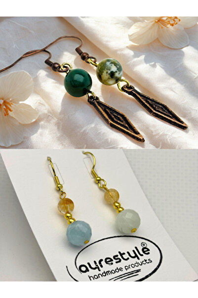 ayrestyle أقراط طويلة مطلية بالزاماك من حجر العقيق الهندي والأكوامارين والستر...