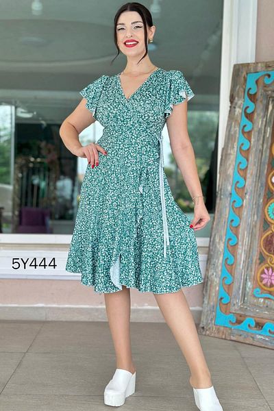 İnce Topuk Flounced Double Breasted Collar Single Jersey Dress 5Y444