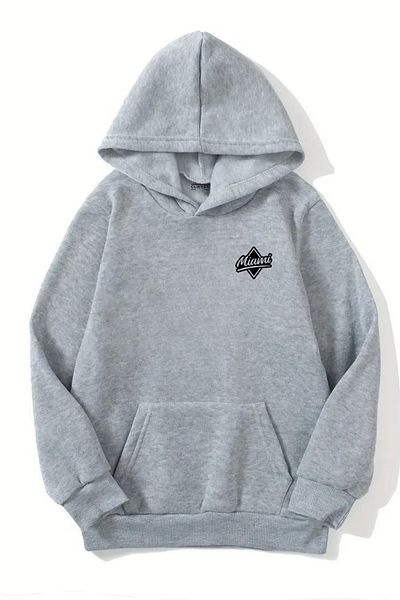 Sweetline Unisex Gray Hooded Sweatshirt – Miami Minimal, Thick Fabric with Raised Letters