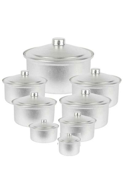 Generic Aluminum Pots Set Consisting of 8 Pots Size 16/18/20/22/24/26/28/30 cm