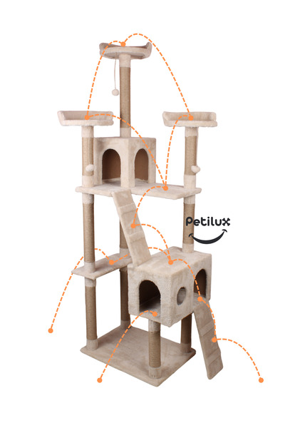 Petilux New Multi-Storey Cat House with Residence Design Jute Drawstring Scratching Tower and Resting Area