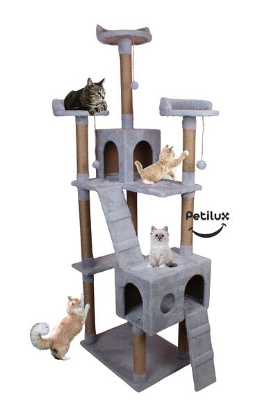 Petilux New Multi-Storey Cat House with Residence Design Jute Drawstring Scratching Tower and Resting Area