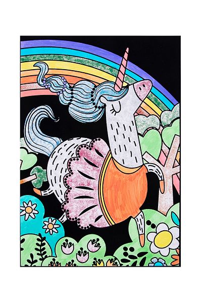 Fab N Funky Velvet Unicorn Coloring Kit - 17-Piece Art Set for Kids, Includes Glitter & Sketch Pens