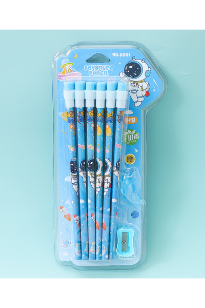 Fab N Funky Astronaut Theme HB Pencils With Sharpener and Pencil Grip, Ergonomic Design, Blue - 14 Pieces